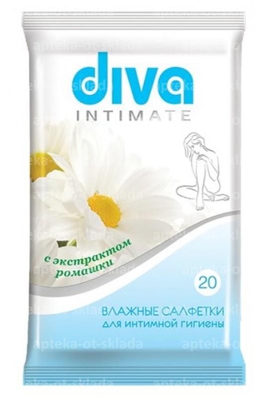 фото упаковки Diva салфетки влажные для интимной гигиены с ромашкой