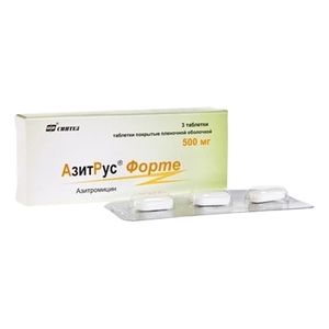 АзитРус форте, 500 мг, таблетки, покрытые пленочной оболочкой, 3 шт.