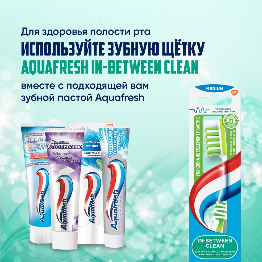 Aquafresh Инбитвин клин Зубная щетка, щетка зубная, средней жесткости, 1 шт.