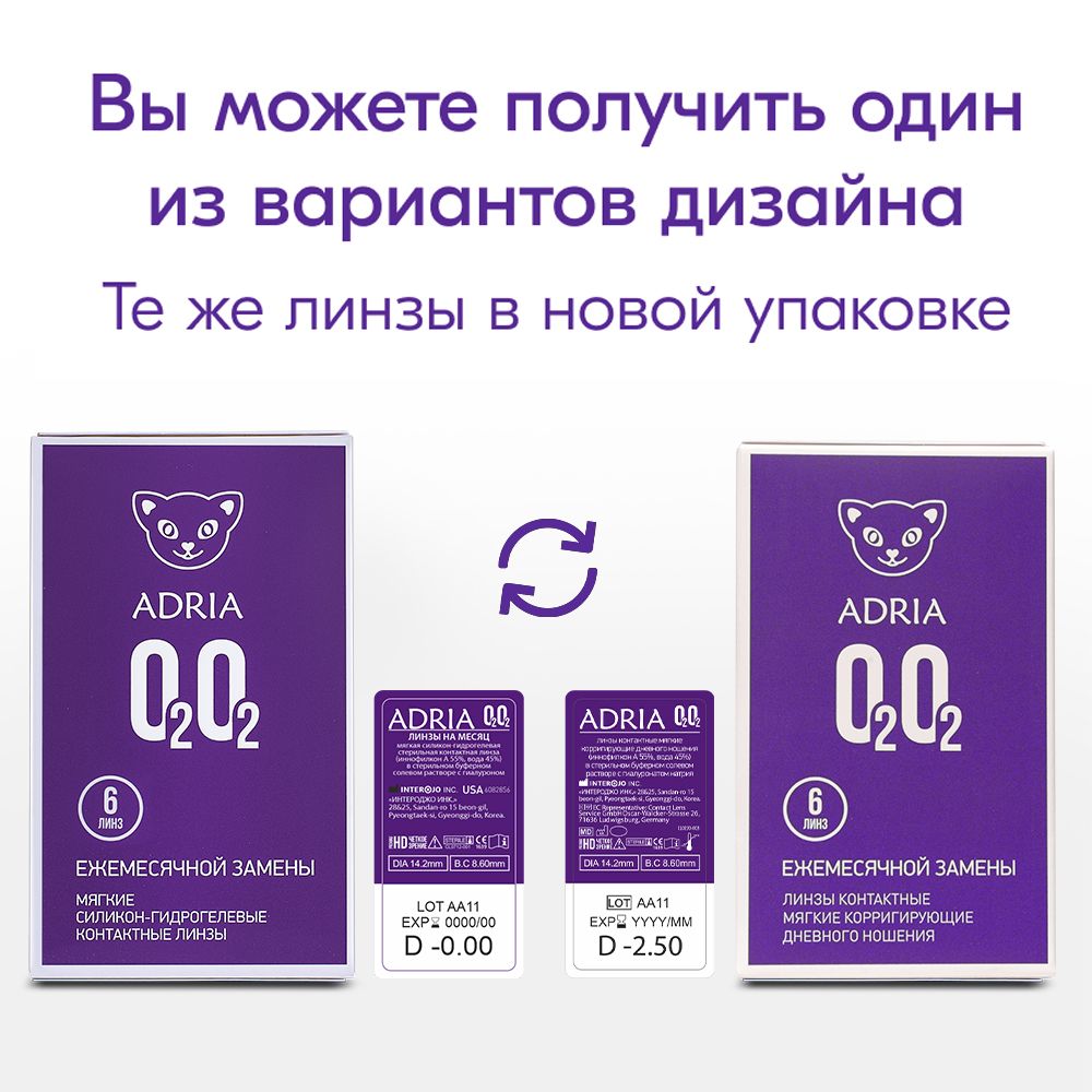 Adria O2O2 Контактные линзы ежемесячные, -1.50, 8.6, 6 шт.