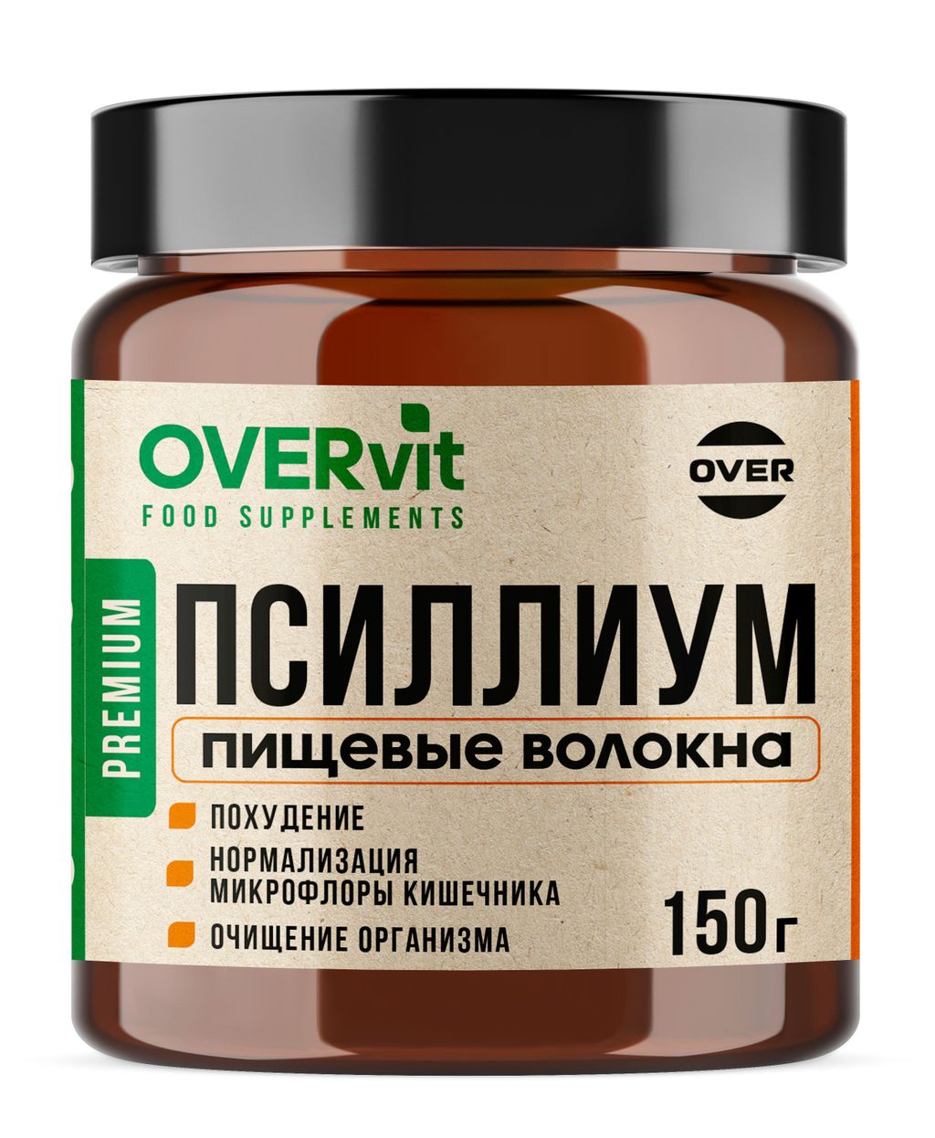 фото упаковки Overvit Псиллиум шелуха семян подорожника, пищевые волокна, для похудения, для очищения организма, нормализация микрофлоры кишечника, 150 г, 1 шт. фото упаковки Overvit Псиллиум шелуха семян подорожника, пищевые волокна, для похудения, для очищения организма, нормализация микрофлоры кишечника