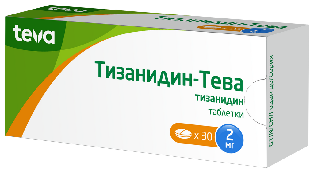 Тизанидин-Тева, 2 мг, таблетки, 30 шт.