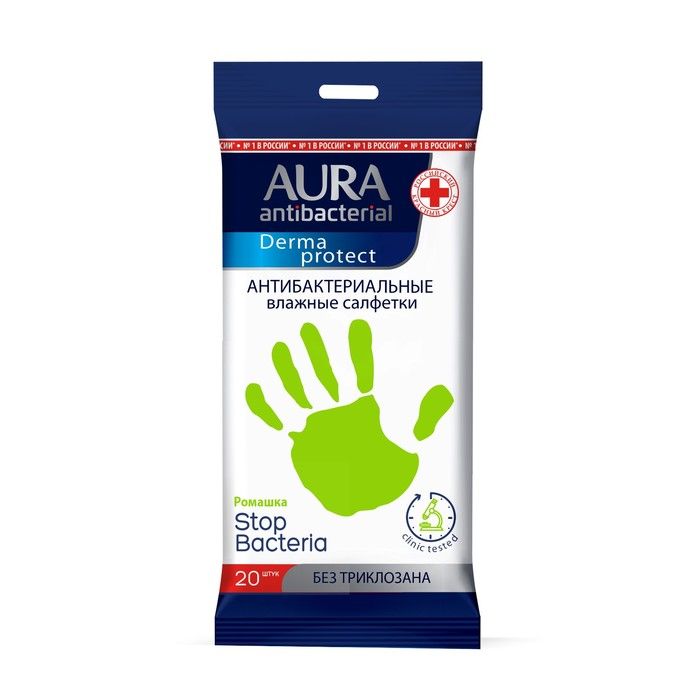 фото упаковки Aura Derma protect салфетки влажные антибактериальные