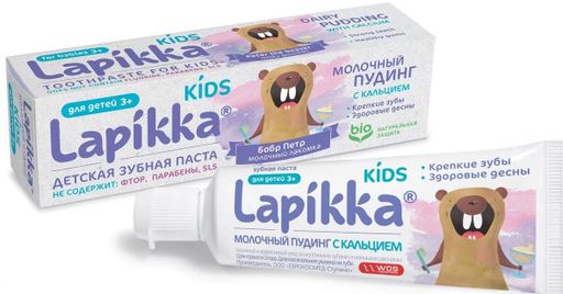 Lapikka Kids Зубная паста Молочный пудинг с кальцием, без фтора, паста зубная, 45 г, 1 шт.
