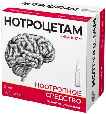 Нотроцетам, 200 мг/мл, раствор для внутривенного и внутримышечного введения, 5 мл, 10 шт. цена