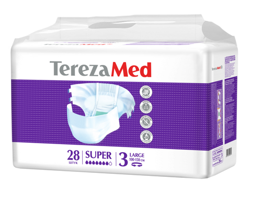 TerezaMed Super подгузники для взрослых ночные, Large L (3), 100-150 см, 28 шт.
