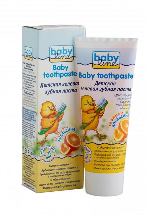 Babyline Зубная паста, гелевая, для детей от 2-х до 10 лет, паста зубная, со вкусом апельсина, 75 мл, 1 шт.