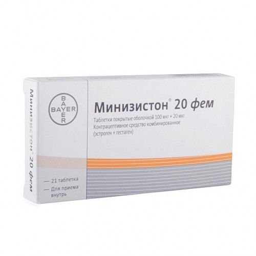 Минизистон 20 фем, 0.1 мг+0.02 мг, таблетки, покрытые оболочкой, 21 шт. цена