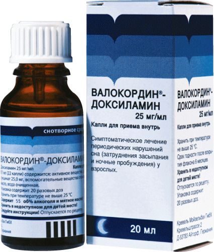 Валокордин-Доксиламин, 25 мг/мл, капли для приема внутрь, 20 мл, 1 шт. цена