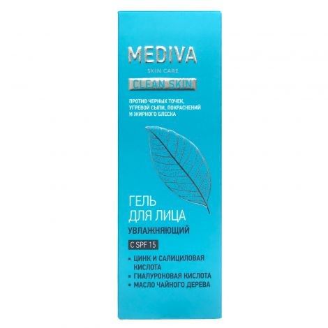 Mediva Clean Skin Гель для лица, SPF15, гель для лица, увлажняющий, 50 мл, 1 шт.