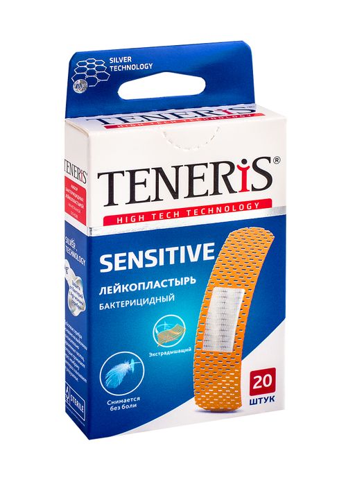 Teneris Sensitive лейкопластырь бактерицидный, 76х19мм, пластырь, с ионами серебра, 20 шт.