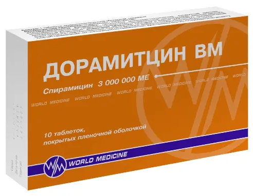 Дорамитцин ВМ, 3 млнМЕ, таблетки, покрытые пленочной оболочкой, 10 шт.