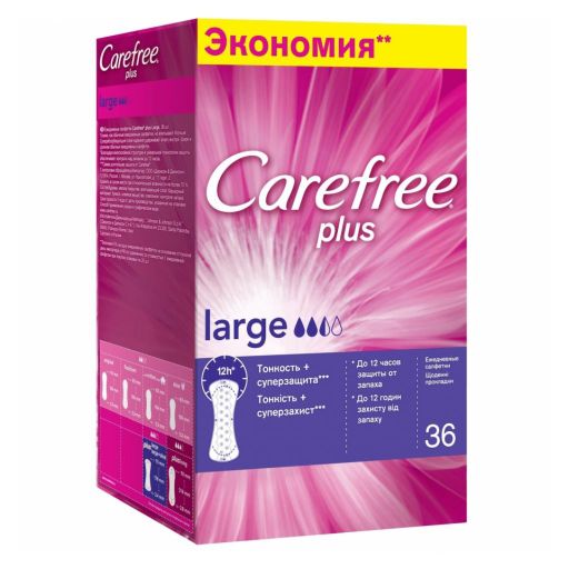 Carefree plus Large салфетки женские гигиенические ежедневные, салфетки гигиенические, 36 шт.