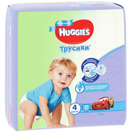 Huggies Подгузники-трусики детские, р. 4, 9-14 кг, для мальчиков, 17 шт. цена