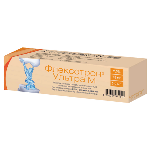 Флексотрон Ультра М Имплантат вязкоэластичный, 2.5%, 25мг/мл, раствор для внутрисуставного введения, 3 мл, 1 шт.