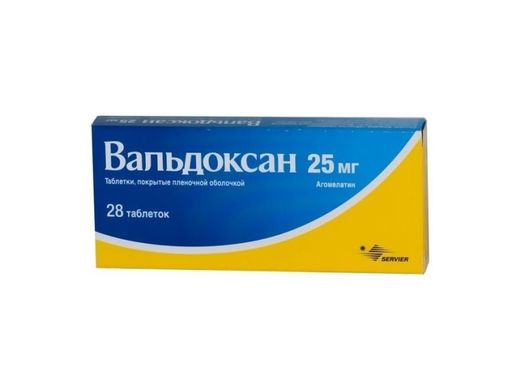 Вальдоксан, 25 мг, таблетки, покрытые пленочной оболочкой, 28 шт. цена