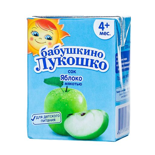 Бабушкино Лукошко Сок Яблочный с мякотью, сок, без сахара, 200 мл, 1 шт.
