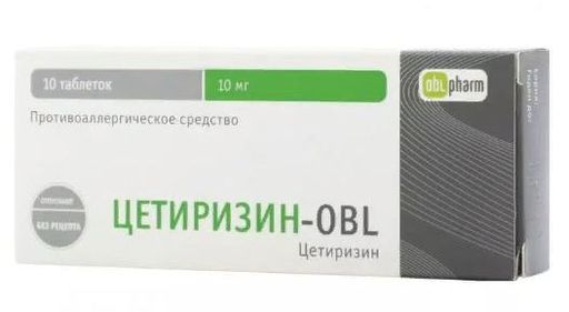 Цетиризин-OBL, 10 мг, таблетки, покрытые пленочной оболочкой, 10 шт. цена