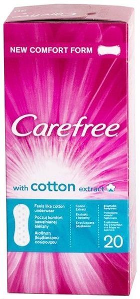 Carefree with Cotton Extract салфетки женские гигиенические с экстрактом хлопка, салфетки гигиенические, воздухопроницаемые, 20 шт.