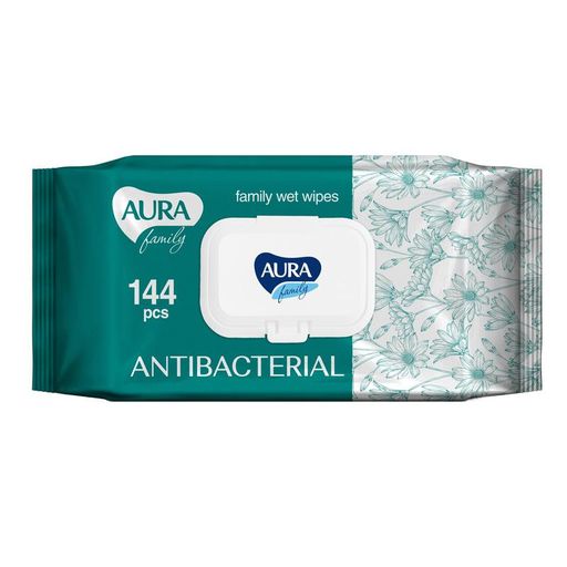 Aura Family салфетки влажные антибактериальные для всей семьи, салфетки влажные, 144 шт. цена
