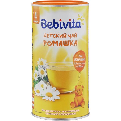 Bebivita Чай гранулированный, для детей с 4 месяцев, ромашка, 200 г, 1 шт. цена