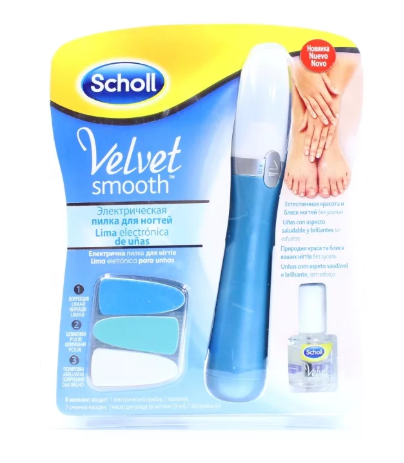 Scholl Velvet Smooth электрическая пилка для ногтей, с 3 сменными насадками, 1 шт. цена
