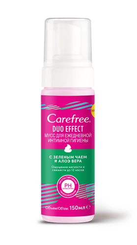 Carefree Duo effect Мусс для интимной гигиены, мусс, с зеленым чаем и алоэ вера, 150 мл, 1 шт. цена