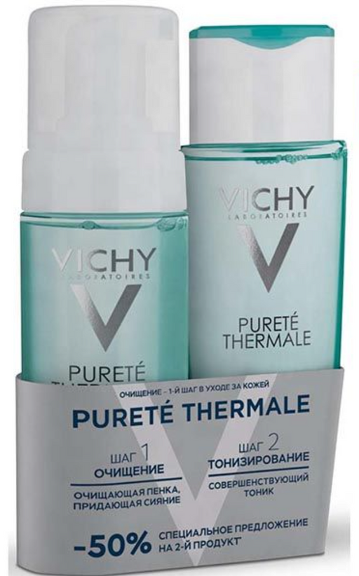 Vichy Purete Thermale Набор для чувствительной кожи, набор, Тоник 200мл+Пенка придающая сияние 150мл, 1 шт.