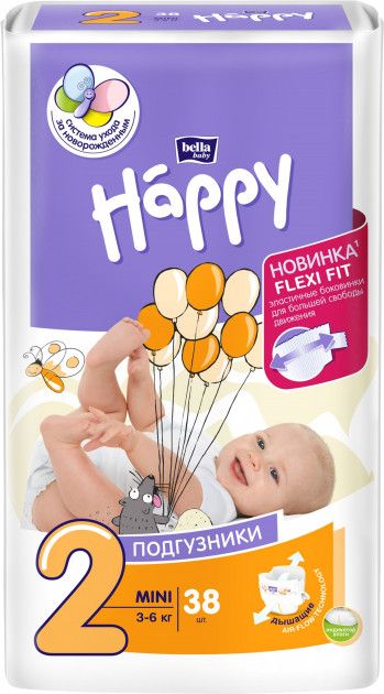 Bella Baby Happy Mini Подгузники детские, р. 2, 3-6кг, 38 шт.