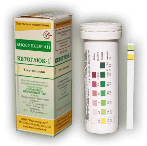 Кетоглюк-1 полоски для определения глюкозы и кетоновых тел в моче, тест-полоска, 50 шт. цена