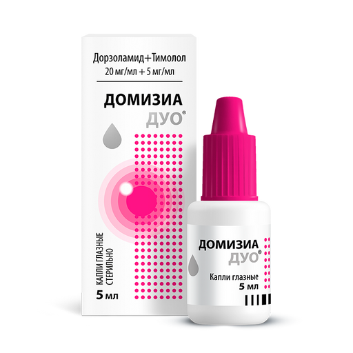 Домизиа Дуо, 20 мг/мл+5 мг/мл, капли глазные, 5 мл, 1 шт.