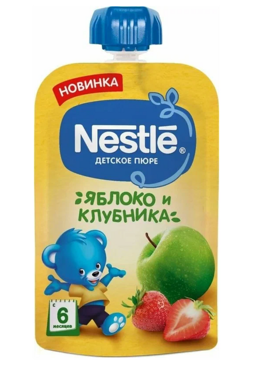 Nestle Фруктовое пюре Яблоко, клубника, для детей с 6 месяцев, пюре, 90 г, 1 шт.