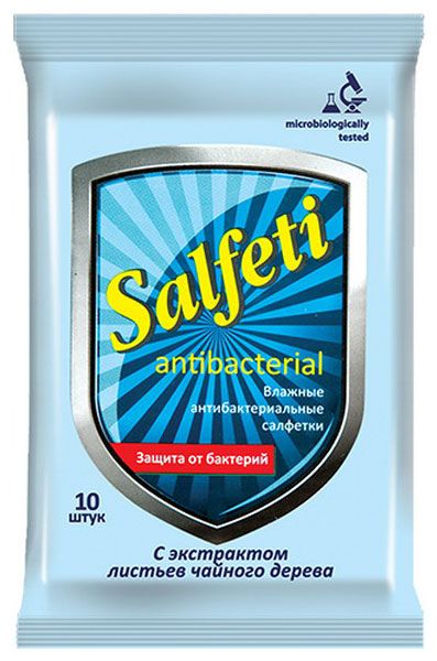 Salfeti салфетки влажные антибактериальные	, салфетки гигиенические, с экстрактом чайного дерева, 10 шт. цена
